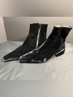 Prada Black Velvet Zip Ankle Boot Chelsea Pointy Toe Winter